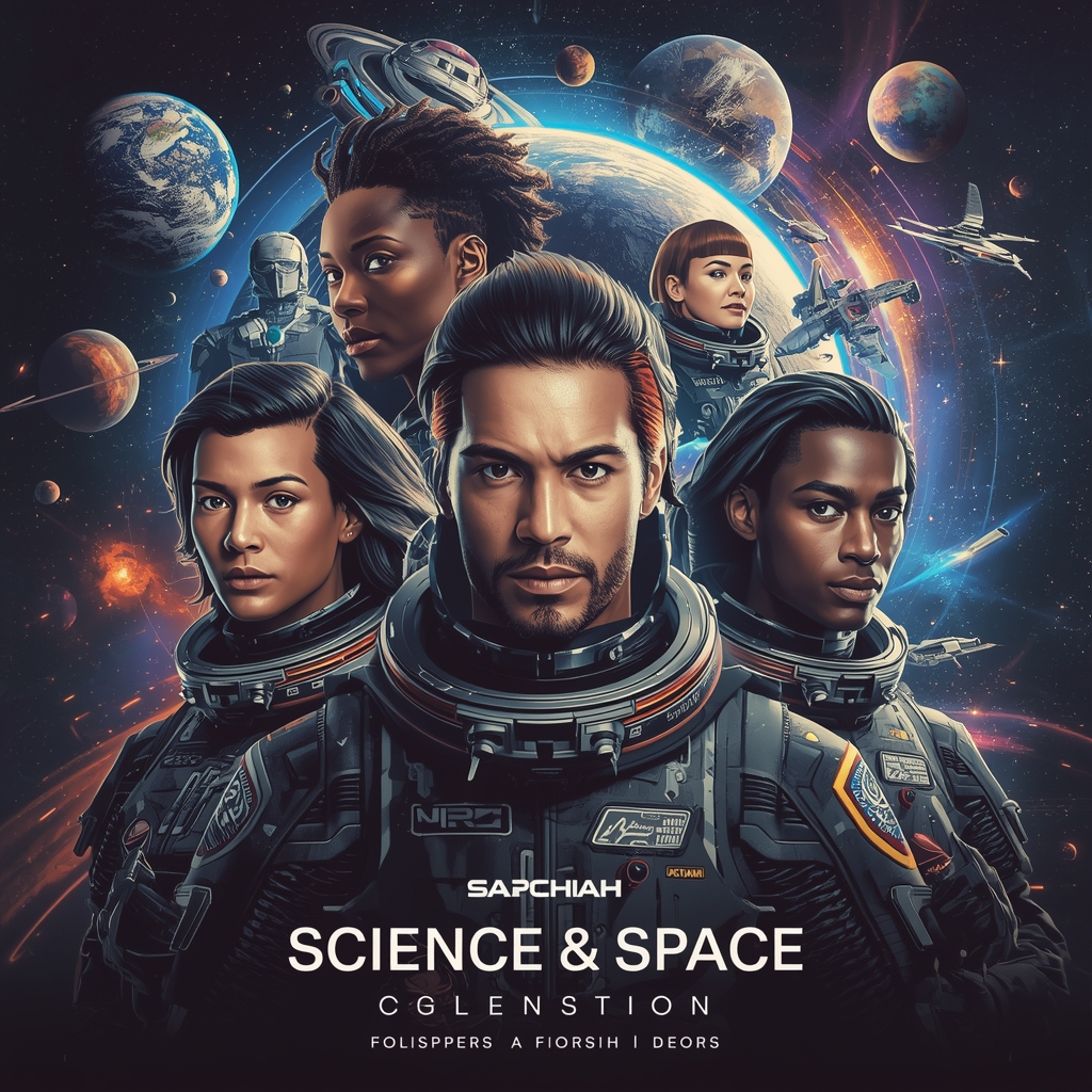 Scientists analyzing star charts on holographic displays